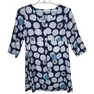 White Stuff Live in Linen Tunic Dress‎ Blue White Polka Dot UK 10 Beach Coastal
